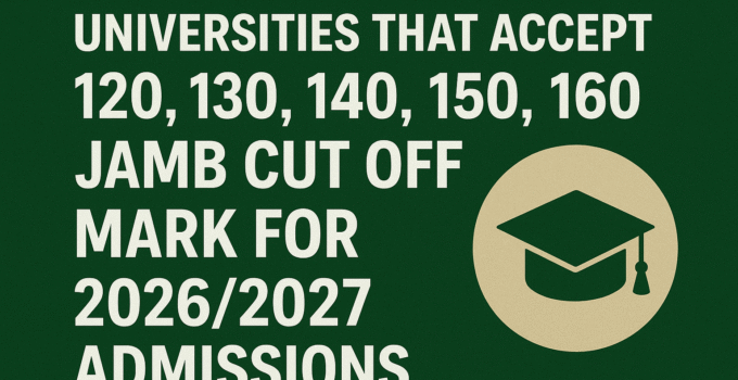 Universities That Accept 120, 130, 140, 150, 160 JAMB Cut Off Mark for 2026/2027